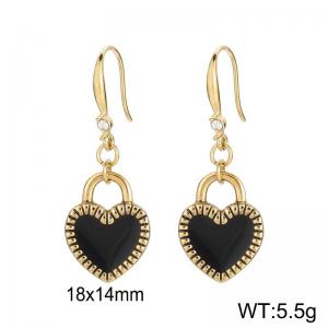 Korean Drop Glue Black Heart-shaped Ear Hook 18K Gold Plated Stainless Steel Earrings Women - KE105826-Z