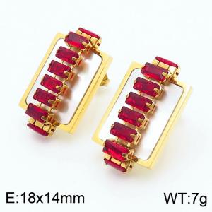 Luxury Stainless Steel Square Earrings Red CZ Crystal Earrings Women Jewelry - KE106299-GC