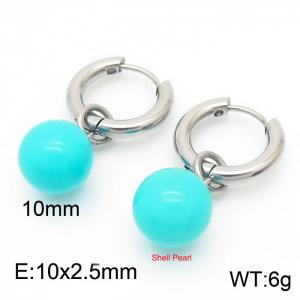 10mm Blue Shell Pearl Silver Color Earrings For Women Stainless Steel - KE108024-Z