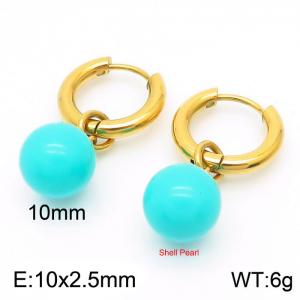 10mm Blue Shell Pearl Gold Color Earrings For Women Stainless Steel - KE108035-Z