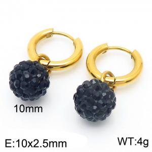 10mm Black Charm Gold Color Earrings  For Women Stainless Steel - KE108040-Z