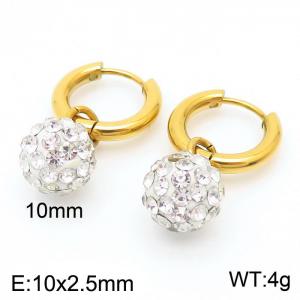 10mm White  Zircon Gold Color Earrings For Women Stainless Steel - KE108041-Z