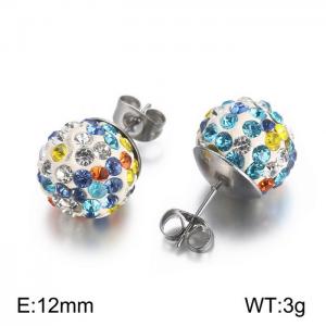 Stainless steel 12mm rainbow color crystal white mud becutiful ball classic silver earring - KE108215-Z
