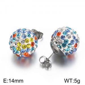 Stainless steel 14mm rainbow color crystal white mud becutiful ball classic silver earring - KE108216-Z