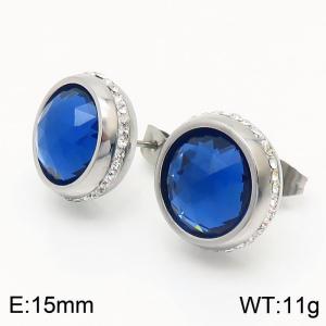 Stainless steel blue glass stone lady earrings - KE108243-Z