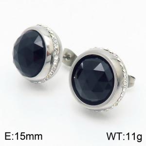 Stainless steel black glass lady earrings - KE108244-Z