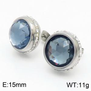 Stainless steel grey-blue glass stone lady earrings - KE108245-Z