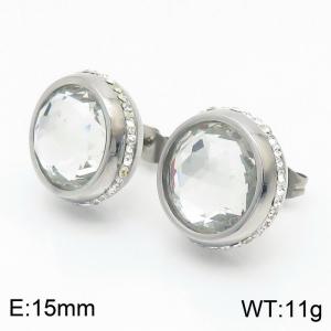 Stainless steel white glass lady earrings - KE108246-Z
