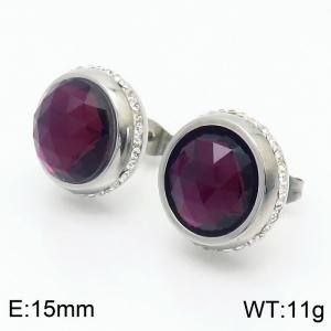 Stainless steel purple glass stone lady earrings - KE108247-Z