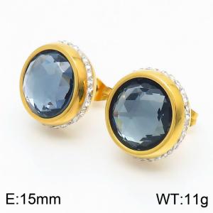 Stainless steel grey-blue glass stone lady gold earrings - KE108248-Z