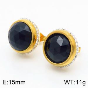 Stainless steel black glass lady gold earrings - KE108249-Z