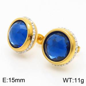 Stainless steel blue glass stone lady gold earrings - KE108250-Z