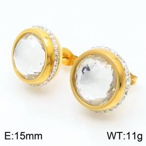 Stainless steel white glass lady gold earrings - KE108251-Z