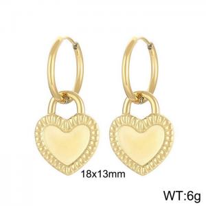 Stainless steel minimalist style fashionable hanging heart shaped charm gold earrings - KE108730-Z