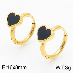 Gold Color Stainless Steel Hoop Earrings Black Color Love Heart Ear Jewelry - KE108793-LX