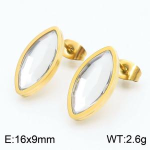 Gold Color Stainless Steel Oval Crystal Glass Stud Earrings For Women - KE108874-KFC