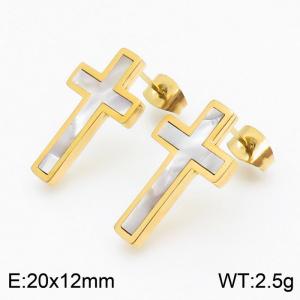 Gold Cross Stainless Steel stud earrings for women - KE108894-KFC