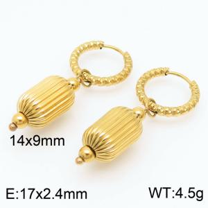 Stainless steel irregular circle combined rectangle lantern trendy gold earring - KE108965-KFC