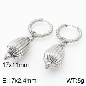 Stainless steel irregular circle combined water drop lantern trendy silver earring - KE108975-KFC