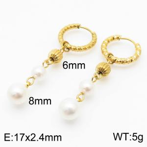 Stainless steel irregular circle combined small ball lantern double pearl trendy gold earring - KE108987-KFC