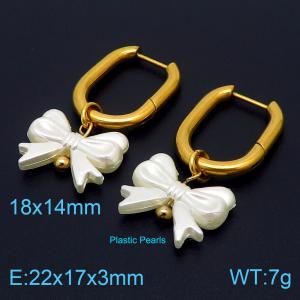 Stainless steel irregular circle combined bow plastic pearl trendy gold earring - KE108989-Z
