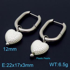 Stainless steel irregular circle combined heart plastic pearl trendy silver earring - KE108993-Z