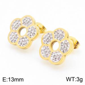 Fashion crystal gold flower stainless steel earrings - KE109001-KFC