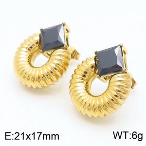 French Black Zircon Round Earring Women Stainless Steel Gold Color - KE109047-KFC