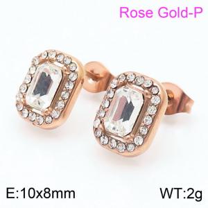 Geometric Cubic Zircon Stud Earring Women Stainless Steel Rose Gold Color - KE109053-KFC