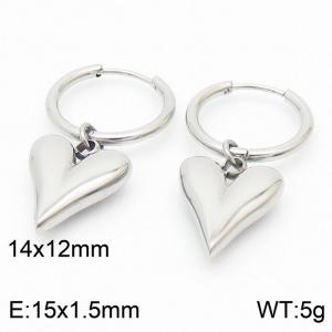 Stainless steel circle combined solid heart charm trendy silver earring - KE109081-Z