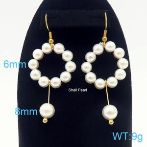 Simple and fashionable pearl titanium steel earrings - KE109206-Z