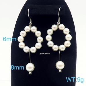 Simple and fashionable, versatile pearl titanium steel earrings - KE109207-Z