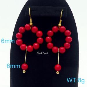 Fashion Versatile Red Pearl Titanium Steel Earrings - KE109210-Z