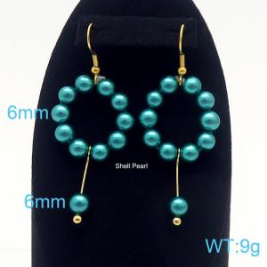 Stylish and minimalist blue pearl titanium steel earrings - KE109212-Z