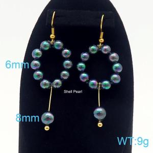 Colorful pearl titanium steel earrings with a niche design feel - KE109214-Z