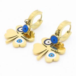 Stainless Steel Earrings Women With Four Leaf Clover & Devil's Eyes Gold Color - KE109216-HM