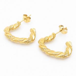 Gold Color Stainless Steel Twisted Hollow Hoop Earrings - KE109219-MI