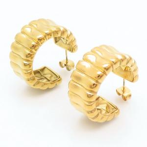 Gold Color Stainless Steel Square Stripe Hoop Earrings - KE109225-MI