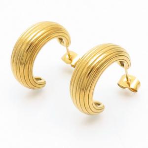 Gold Color Stainless Steel Stripe Hoop Earrings - KE109226-MI