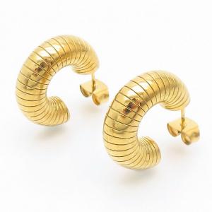 Gold Color Stainless Steel Stripe Hoop Earrings - KE109227-MI