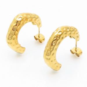 Gold Color Stainless Steel Tapping Pattern Hoop Earrings - KE109228-MI