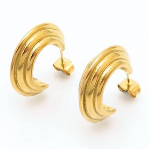 Gold Color Stainless Steel Stripe Hoop Earrings - KE109238-MI