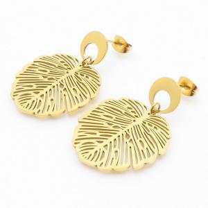 Gold Color Leaf Stainless Steel Stud Earrings For Women - KE109291-MW