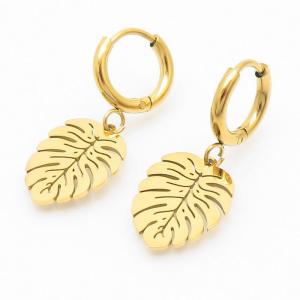 Gold Color Leaf Stainless Steel Drop Earrings For Women - KE109293-MW