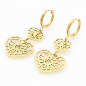 Gold Color Double Heart Flower Stainless Steel Drop Earrings For Women - KE109294-MW