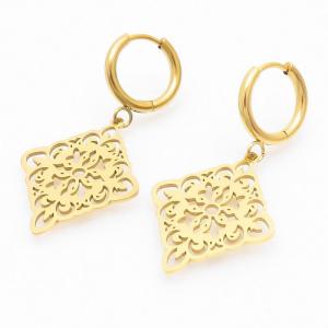 Gold Color Brick Flowers Stainless Steel Drop Earrings For Women - KE109295-MW