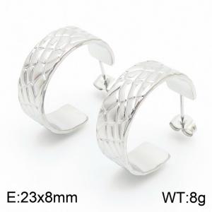 Stainless steel C-shaped surface with irregular diamond shaped charm women's silver earrings - KE109312-KFC