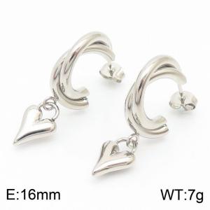Steel colored titanium steel heart-shaped earrings - KE109317-LO