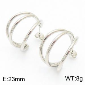 Titanium steel smooth three wire steel colored earrings - KE109319-LO