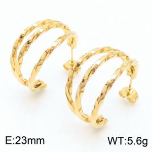 C-shaped earrings, female metal three ring titanium steel earrings - KE109320-LO